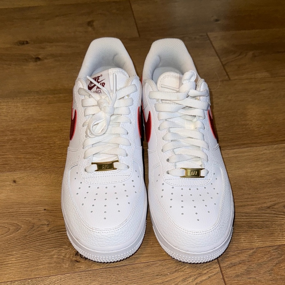 Nike Air Force 1 White and Red Men's Shoes